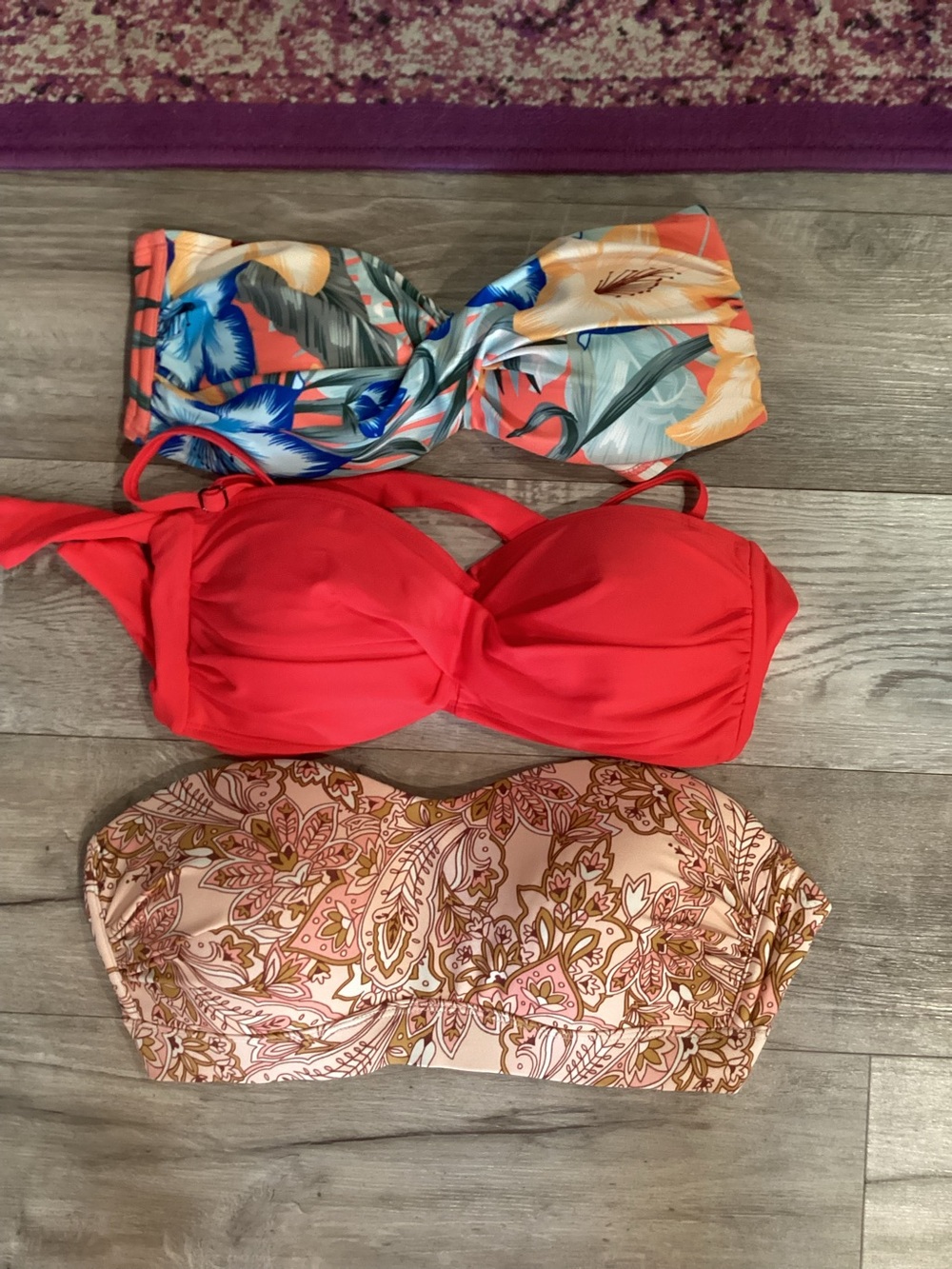 Three bandeau bikini tops small